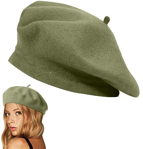 Baskenmütze Im Französische Stil,Barett,Französische Künstler Baskenmütze,Barett Mütze Damen Klassische,Damen Baskenmütze,Damen Winter Baskenmutze Klassische,Damen Wolle Französischen Baskenmütze,Grün