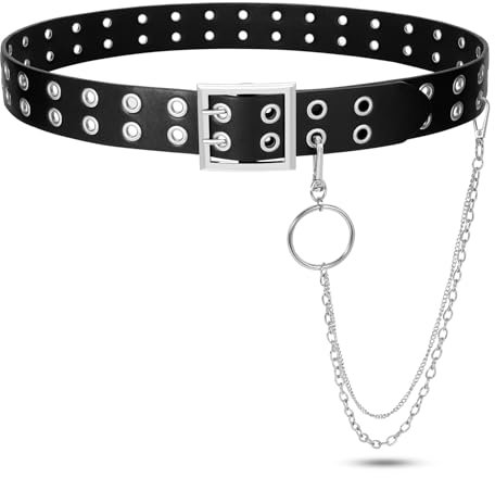 SUOSDEY Punk Gürtel Damen und Herre, Mode Doppelloch Ledergürtel Frauen für Hosen Kleid Jeansgürtel schwarz
