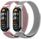 CHANRASI 2 Pezzi Metallo Cinturini Compatibile con xiaomi mi band 8/xiaomi smart band 10/9 Cinturino Donna,Cinturino Maglia Regolabili Magnetiche per xiaomi smart band 10/9/8 Argento rosa