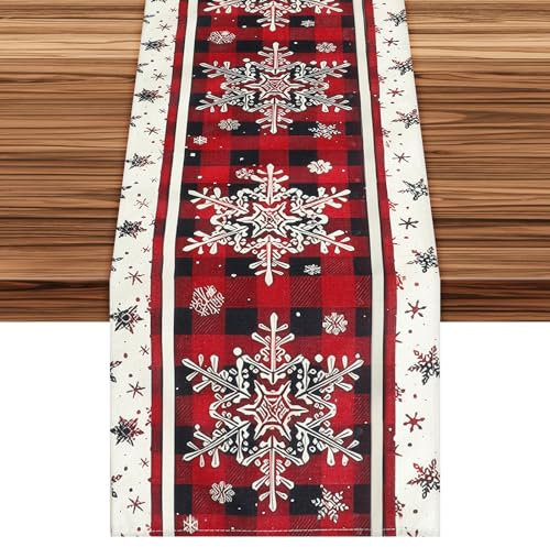 Tischläufer Weihnachten Tischdeko,Mode Schneemann Weihnachts Tischläufer Rot,Schneeflocke Tischläufer,Winter Küche Tisch Dekoration,Weihnachtstischdecke Läufer für Winter Weihnachten(33x180cm)