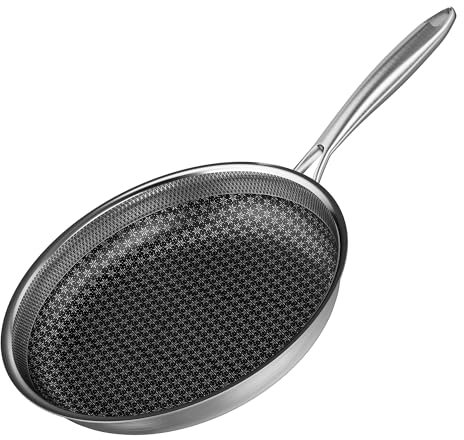 RIOVARM 26 cm Edelstahl Bratpfanne Induktion Antihaft Wok Pfanne mit Edelstahlgriff Brat- & Universalpfannen für alle Herdarten Spülmaschinenfest Backofenfest Omelett-Pfanne Dreischichtige Struktur