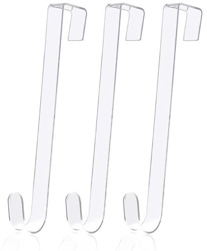 NewHSY 12 Wreath Hanger for Front Door, 3Pcs - Over The Door Hanger Hook for Christmas Decorations, Hanging Wreath Clothes Hats Bags Garland Decor Accessories (Clear*3)