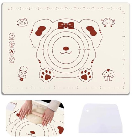 FOSDICK Spianatoia Silicone per Impastare 50x40cm, Tappetino Antiscivolo Con Tagliapasta e Misure, per Pizza e Pasta