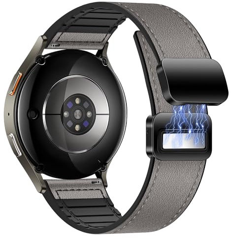 ZZMY Galaxy Watch 7/6/5/4/FE 40 44 mm Bracelet de montre magnétique en cuir pour Samsung Watch 5 Pro 45 mm/Galaxy6/4 Classic Bracelets 47 43 46 42 mm 20 mm en cuir et silicone pour homme