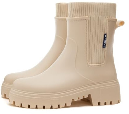 AONETIGER Stivali Pioggia Donna Impermeabile Stivali Gomma Leggere Antiscivolo Chelsea Stivaletti Outdoor Antivento Ankle Boot (926 Beige,37EU)