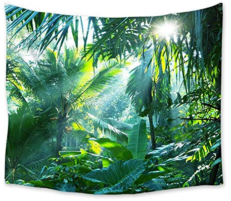 Wandteppich mit tropischen Pflanzen, Regenwald, Wandteppich, Wandbehang, Wanddekoration, Tagesdecke, Laken, Teppich, Überwurf, Yogamatte, Zuhause, Schlafzimmer, Wandteppiche