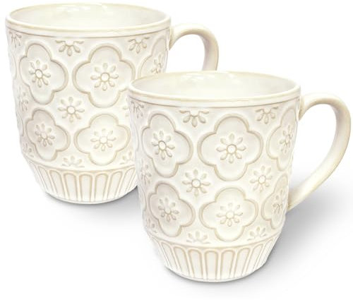 AmiCera Tazas de café de cerámica, taza de café con asa de 500 ml, juego de 2 tazas de espresso para bebidas frías y calientes, tazas de té con leche en relieve, regalos especiales para amigos, aptas