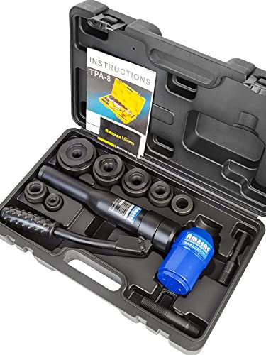 AMZCNC Juego de perforadores hidráulicos Knockout 8t, bomba de mano de acero, herramienta de perforación con 6 troqueles de 22 mm, 27,5 mm, 34 mm, 43 mm, 49 mm, 60,5 mm, perforadora hidráulica