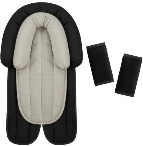 INFANZIA Upgraded Babybody Support & Strap Covers Set for Newborn Infant Toddler - Extra Soft Breathable Car Seat Insert Cushion Pad, Perfect for Carseats, Strollers, Swing (Black Set-Cotton)