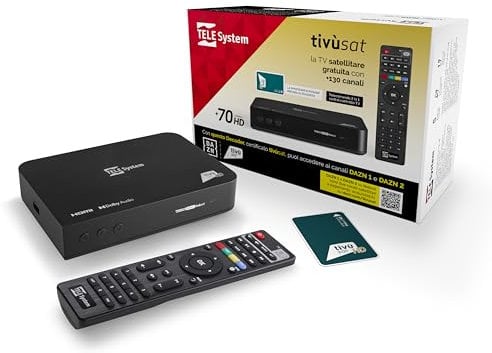TELE System Decoder Satellitare TS9019HEVC, Smartcard tivùsat Classic Inclusa, Oltre 70 Canali HD Gratuiti, Aggiornamento Automatico Canali