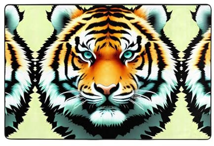 WZYWHJ Rutschfeste Bodenmatte mit kleinem Tigerkopf, 183 x 122 cm, für Wohnzimmer, Büro, Couchtisch, Bett, Balkon