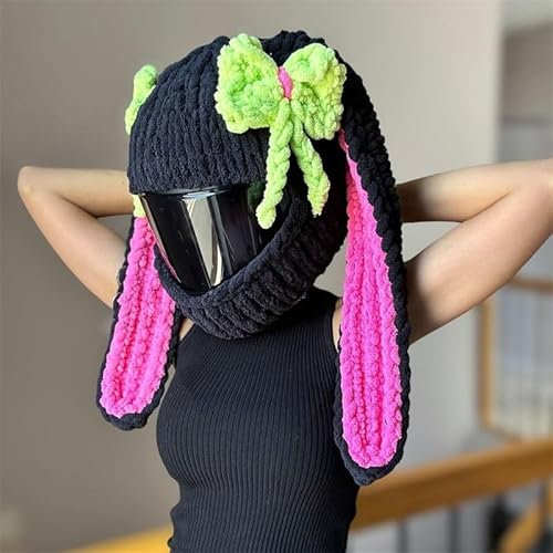 CAJUCA Überzüge for Motorradhelme, Lustige Integralschutzbezüge Aus Plüsch Mit Hasenohren, for Die Meisten Integralhelme, Querschnittshelme, Lustige Reitausrüstung Und Geschenke(L11)