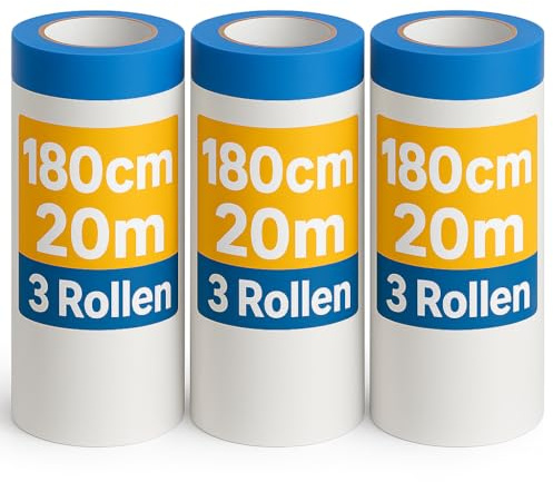 ZWERKZEUG 180 cm x 60 Meter Abdeckfolien mit Klebeband - Malerband mit Abdeckfolien - 108 m² Malerfolie mit Klebeband Abklebeband - Optimaler Schutz bei Maler & Lackierarbeiten gegen Schmutz und Nässe