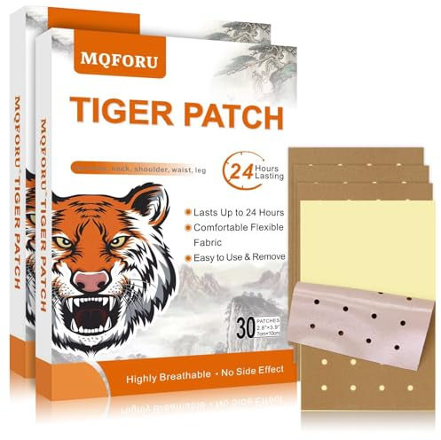 MQFORU 60 Stück Tiger Schmerzlinderung Patch, Schmerzlinderung Wärmepflaster Aufkleber für Nacken und Schulter, Schmerzlinderung für Schulter, Wärmepflaster Schmerzpflaster für Lendenwirbelsäule, Knie