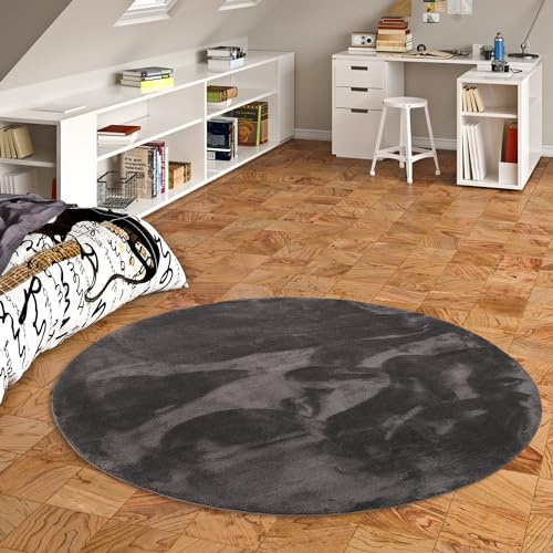 Kunstfaser Teppich Kinder und Jugend Super Soft Fellteppich Pearl Kids Anthrazit Rund in 3 Größen