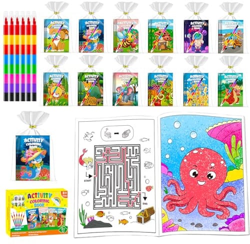 Aannanl 24 Set Libri da Colorare Bambini con Pastelli Regalini Fine Festa | Mini Album da Colorare con Pastelli 8 colori in 1 adatti Gadget Compleanno,Fine Anno Scolastico,Invitati;Giochi da Viaggio