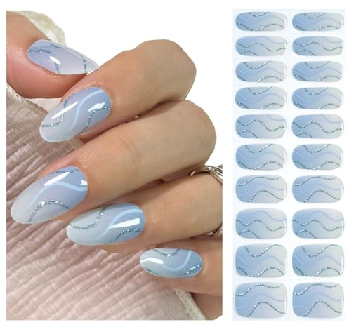 UV Nagelfolien Selbstklebend,20pcs Babyblaue Ombre-Streifen Gel Nagelfolie für Nagel DIY zu Hause