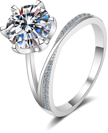 Calefee Eheringe 18 Karat Weißgold Damen, Ringe Labor Diamant 3 ct gr. 57 (18.1), Verlobungsring Echtschmuck