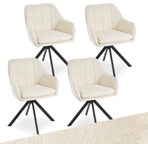 Goeurvant Drehbare Esszimmerstühle 4er Set mit Armlehnen – 360° Drehmechanismus, Polsterstuhl aus Chenille, Moderner Drehstuhl mit Rückenlehne für Esszimmer, Wohnzimmer, Büro, Cremeweiß