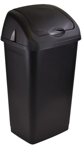 OptiProducts 60L Swing Bin Dustbin – Large Black Plastic Kitchen Bin with Curved Swing Lid, Heavy Duty Waste Bin for Home, Kitchen, Office, Indoor & Outdoor Use