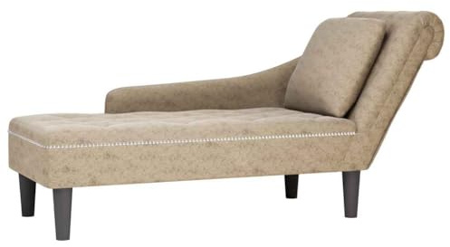 Mangloder Chaiselongue mit Kissen, rechte Armlehne, Kunstleder Hellgrau, 145 x 56 x 70 cm, Recamiere Relaxliege für Wohnzimmer Schlafzimmer Leseecke, mit Komfort-Polsterung
