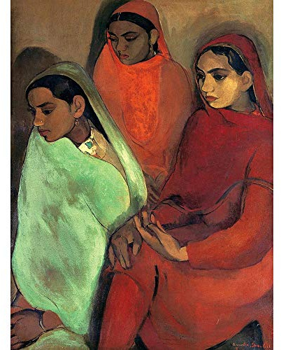 Wee Blue Coo Painting Sher-Gil Group Of Three Girls Art Print Poster Wall Decor Kunstdruck Poster Wand-Dekor-12X16 Zoll
