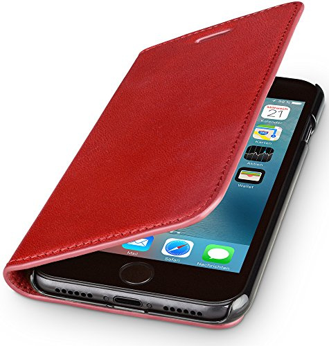 WIIUKA Echt Ledertasche - TRAVEL Nature - für Apple iPhone 8 und iPhone 7 - DEUTSCHES Leder - Rot, mit Kartenfach, extra Dünn, Tasche Premium Design, Leder Hülle kompatibel mit iPhone 8/7