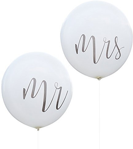 Riesen Hochzeits-Ballons/Luft-Ballons XXL Mr & Mrs in weiß - Durchmesser pro Ballon ca. 90cm - Inhalt 2 Stück - Hochzeits-Deko/Hochzeits-Zubehör/Dekoration Heirat/Luft-Ballons groß