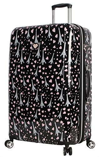 Betsey Johnson 76,2 cm (30 Zoll) Gepäckkollektion – erweiterbarer, kratzfester Hartschalenkoffer (ABS + PC) – leichte Designer-Tasche mit 8 Rollen Spinnrollen, Paris Love, 30in