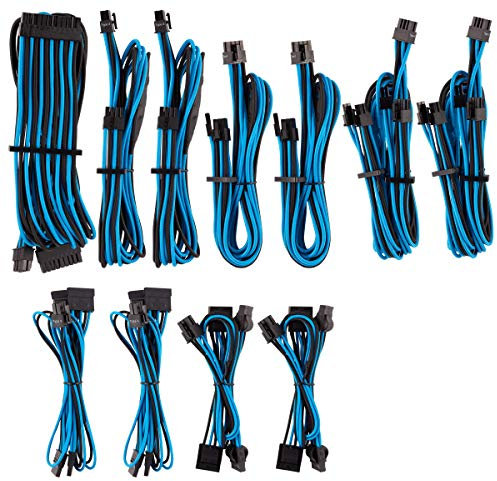Kit pro de cbles CORSAIR Premium PSU Cables pour alimentation type 4 Gen 4 avec gainage multi-brins – bleu/noir