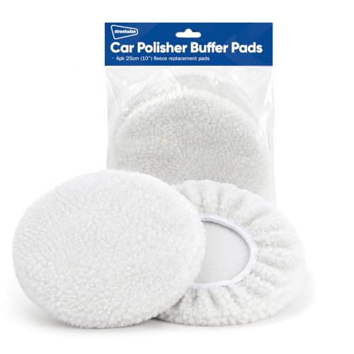 Streetwize - Pack of 4 Car Polishing Pads, Fleece Replacement Buffer Pads | Dense textured pile, Automotive Detailing, Uniform Pad Design, Broad Circular Coverage, 100% Polyester, Compatible With SWCP1