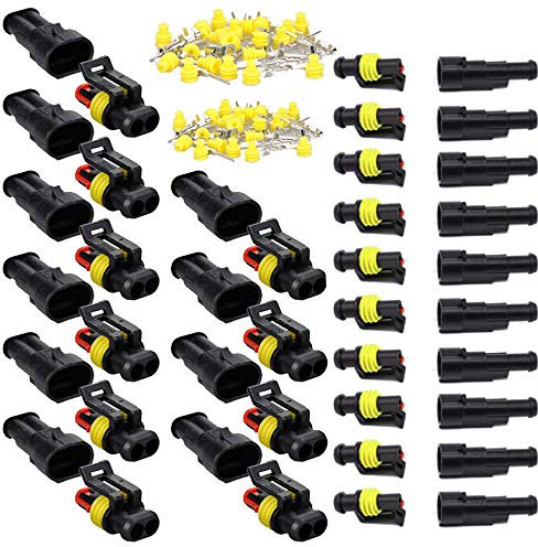 GTIWUNG 20 Set Kabel Steckverbinder Stecker, Wasserdicht Schnellverbinder, Auto Wasserdicht Elektrische Stecker mit Draht, Verbindungsstecker Wasserdicht für KFZ/LKW/Motorrad(2 Polig×10, 1 Polig×10)
