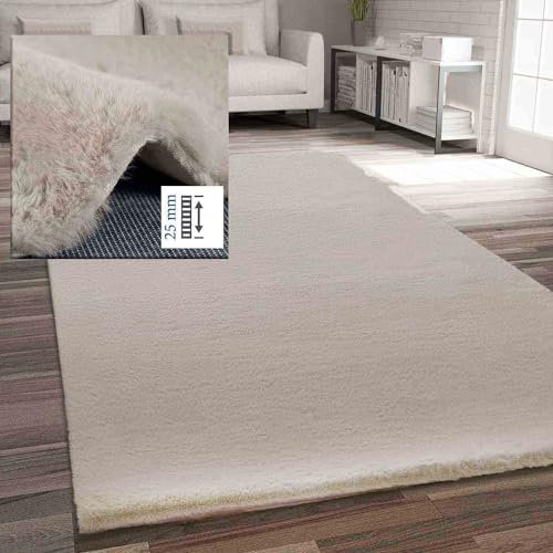 VIMODA Fellteppich Kunstfell Teppich Imitat in Beige Dicht Flauschig Seidiger Glanz, Maße:60x110 cm