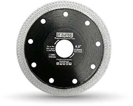 DT-DIATOOL Diamant Trennscheibe 115 mm Sägeblatt mit X Mesh Turbo für Porzellan Fliesen Marmor Keramik Granit