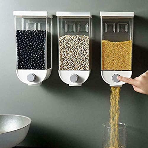 Wuudi Dispensadores de alimentos montados en la pared, cereales de fácil prensa, granos de caramelo, nueces, contenedores de almacenamiento de alimentos secos, 3 piezas (3 piezas)
