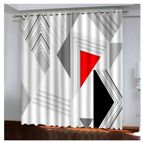 Daesar Vorhang Verdunkelung mit Ösen Wohnzimmer Modern Grau Weiß Rot Schwarz, Geometrisch 3D Vorhänge Fenster Kinderzimmer 214x214CM Schlafzimmer Vorhänge Gardinen Blickdicht 2er Set