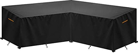 SanGlory L-Shaped Outdoor Rattan Corner Furniture - Waterproof UV Protected Patio Couch with Air Vents, 216x216x85/80cm