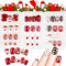 72pcs Noël Faux Ongles Nail Ongle Court Carré Couverture Complète Artificiel en ABS Flocons de Neige Renne Père Noël Nœud Transfert Pochoir Décoration DIY Accessoire de Manucure pour Femme Fille