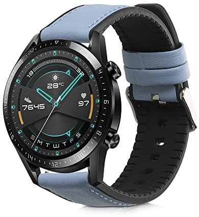 kwmobile Ersatzarmband kompatibel mit Huawei Huawei Watch GT / GT2 / GT3 (46mm) Armband - Fitnesstracker Sportarmband aus Leder mit Uhrenverschluss - Blaugrau