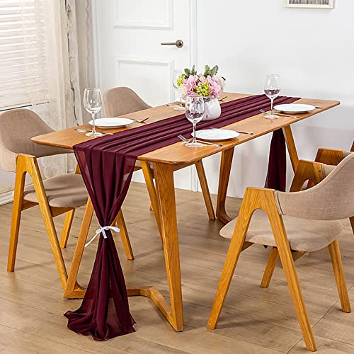 Swsen 12 Stück Chiffon Tischläufer Rot 300 x 30 cm, Hochzeit Tischläufer Waschbar - Romantischer Hochzeitsläufer für Hochzeit, Geburtstag, Brautdusche, Babyparty, Tischdekoration