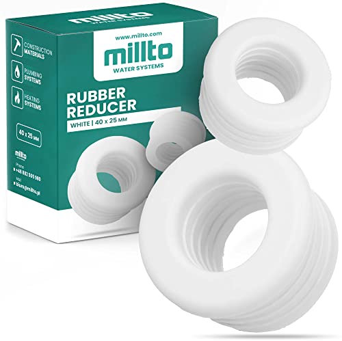 Millto™ Réducteur En Caoutchouc - Raccord De Tuyau De Vidange - Tuyau De Vidange - Raccord 3 Bar - Diamètre 40 x 25 mm - Blanc