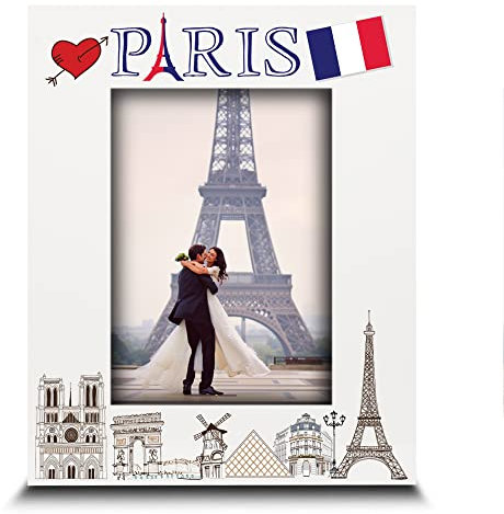 BELLA BUSTA Paris-Bilderrahmen, Hochzeit, Flitterwochen, Urlaub in Paris, UV-Druck, Eiffelturm, Paris-Symbole, Design-Set (12,7 x 17,8 cm vertikal)
