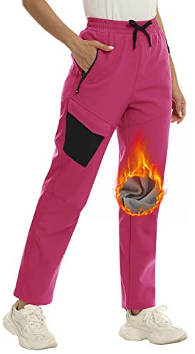 Pantalon Ski Femme Hiver Imperméable Pantalon Randonnée Thermique Pantalon Sports d'hiver Rose XL