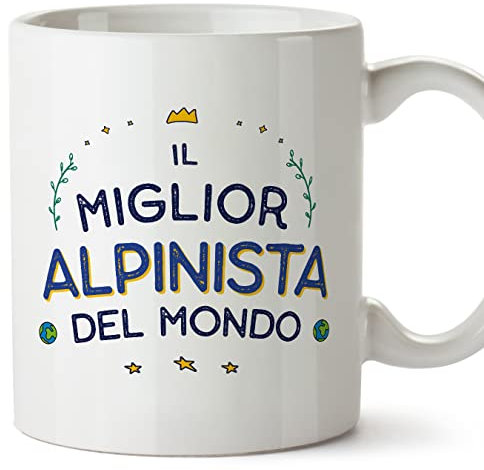 Mugffins Tazza in ceramica per ALPINISTA uomo 11 oz / 350 ml - In italiano - Miglior del Mondo - Idea regalo per compleanno, anniversario, natale, laurea
