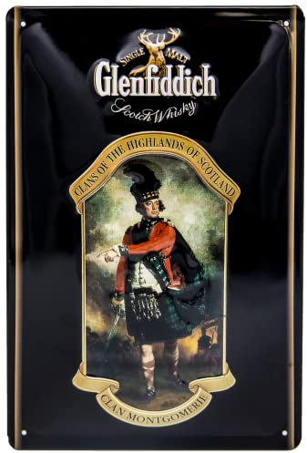 Retro Whisky Blechschild passend für GLENFIDDICH Single Malt Scotch Liebhaber und Genießer - geprägtes Blechschild für Schottland Fans, 30 x 20 cm
