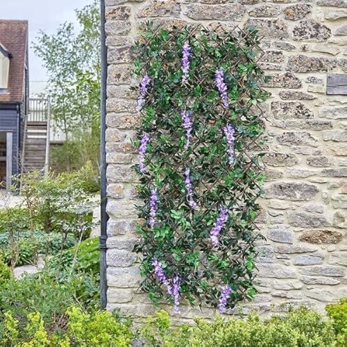 Garden Mile Graticcio foglie e fiori di glicina artificiale viola, pannello per primavera ed estate, decorazione da giardino rampicante