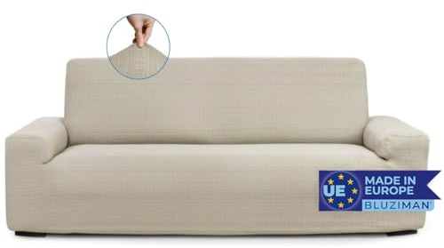 BLUZIMAN® Elastischer Sofabezug 2-Sitzer - Oeko-TEX Zertifizierter, Hochwertige Couch Überzug, rutschfeste Sesselüberwurf, Universal Passform, Jacquard-Stoff (Leinen)