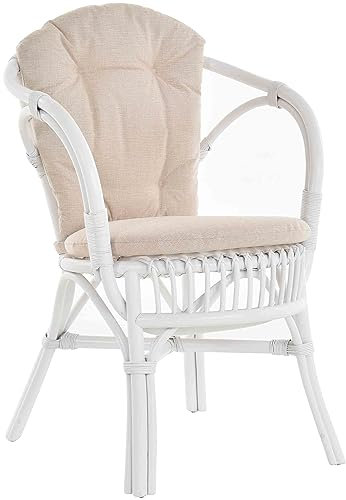 Klassischer Flecht-Sessel im skandinavischem Stil/Korb-Stuhl aus Natur-Rattan (Weiss mit Kissen)