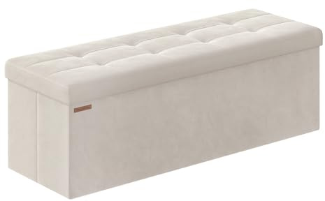 SONGMICS Mazie Collection - Storage Ottoman Bench, Foldable Foot Rest, 15 x 43 x 15 Inches, End of Bed Bench, Storage Chest, Load 660 lb, Living Room, Bedroom, Entryway, Cream White ULSF277W01