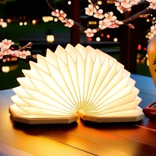 Paper Lamp With 3 Colors Lights Mode - Foldable Japanese Lantern With Bamboo Base, 1200mAh - Cool for Zen and Book Decor